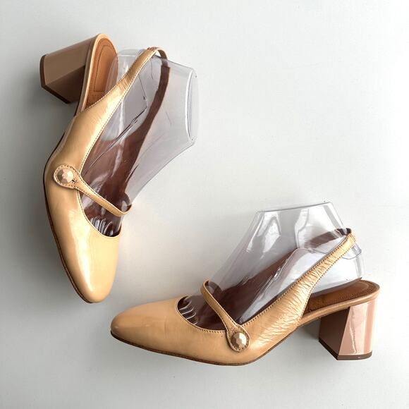 What For Slingback Mary Jane Round Toe Pale Pink Patent Leather Block Heels 8 - Picture 1 of 10